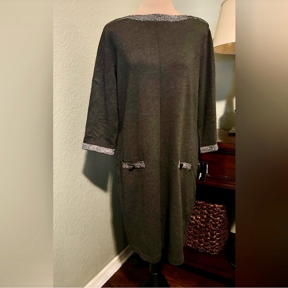 ALYX Dress Large Metallic Trim Shift Dress Black Silver Workwear - Picture 2 of 7